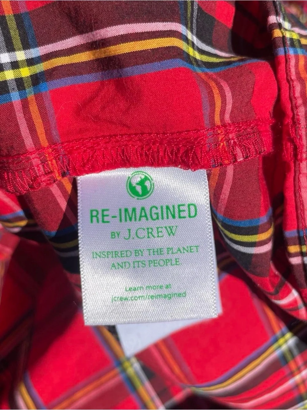 J.Crew Re-Imagined Red Plaid Peasant Blouse Puff Sleeve Cottagecore Top